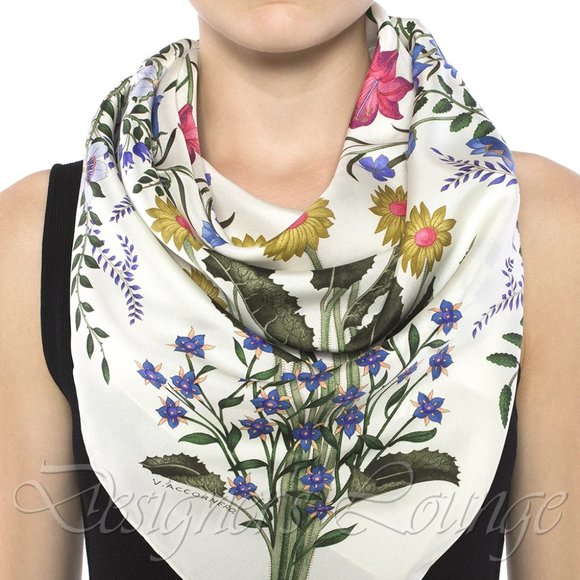 NWT GUCCI Flora Silk Twill Multicolor Logo 34" Square Scarf $495 Authentic - Picture 8 of 8